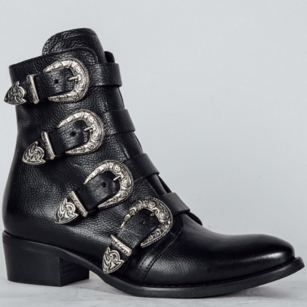 Freebird by Steven Black Leather Buckle Ankle Boots - Picture 2 of 15